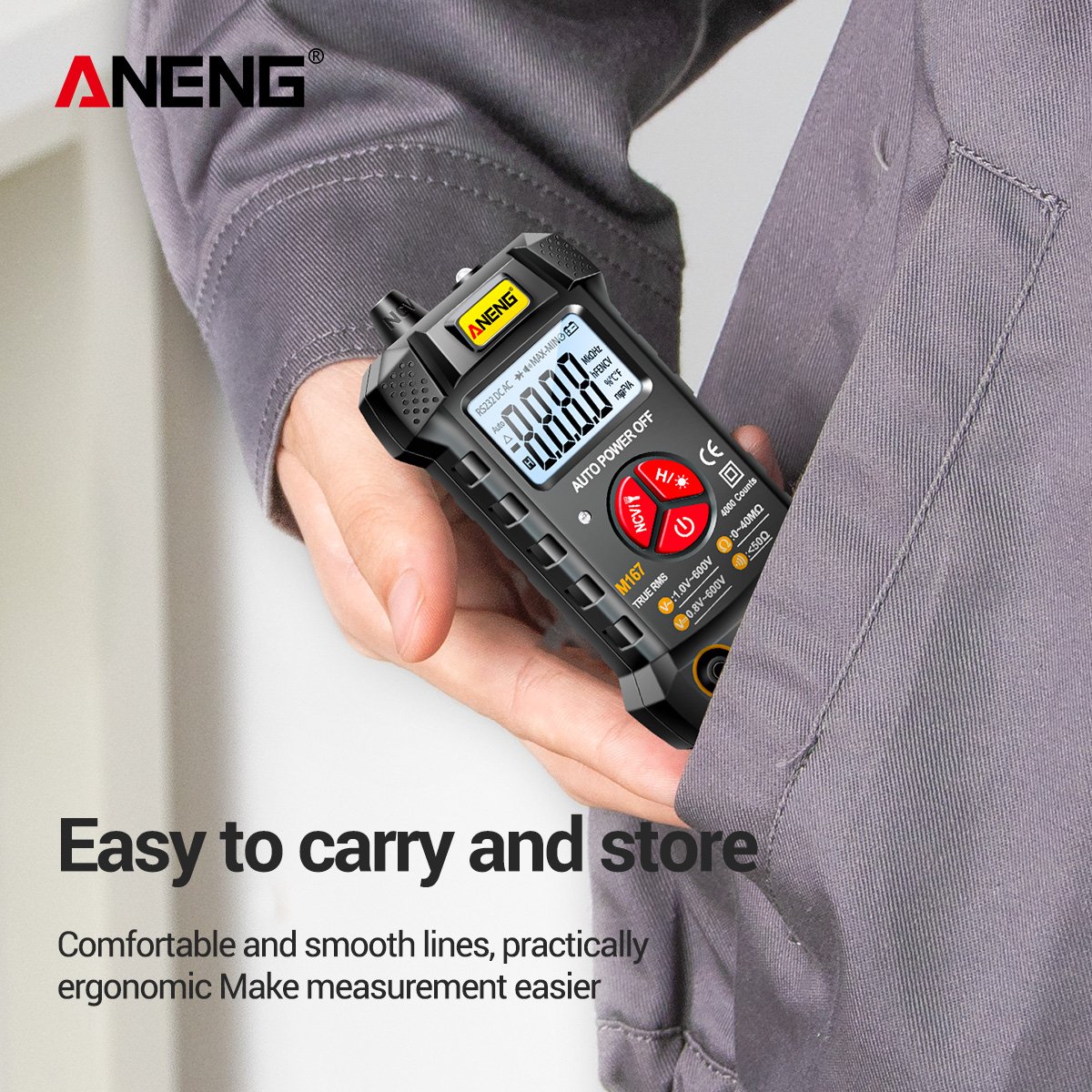 ANENG M167 Digital Mini Multimeter Tester Auto Multimetro True Rms Tranistor Meter with NCV Data Hold 4000counts Flashlight