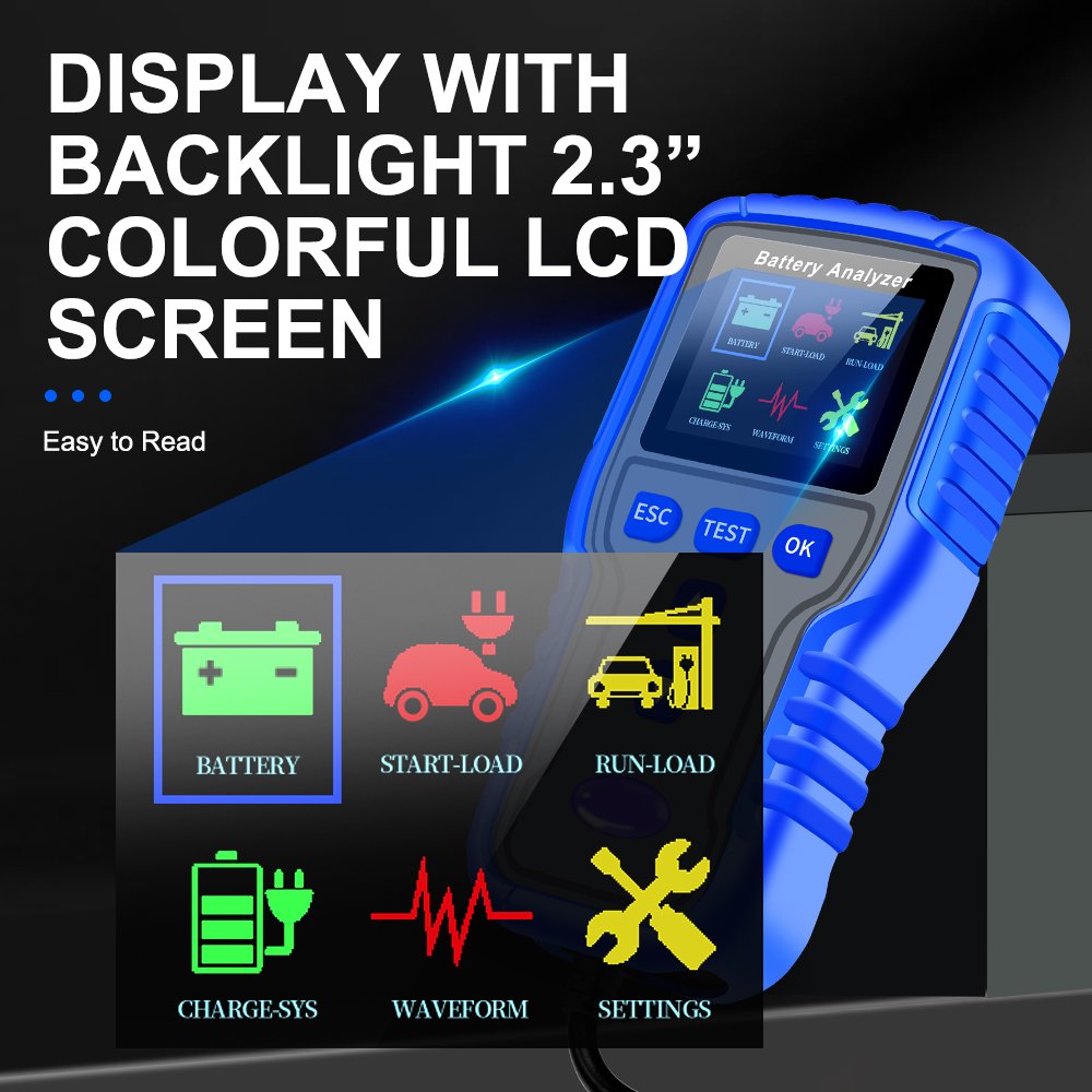 12V/24V 100~2000 CCA Battery Load Car Battery Tester Analyzer Charging Cranking System Tester for Car Truck Marine Motorcycle Bo