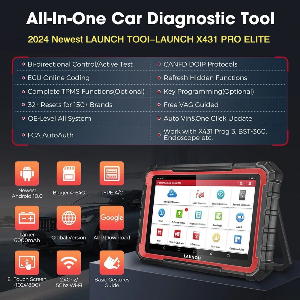 Global version Launch X431 Pro Elite Online ECU Coding scanners cars BI-Directional car diagnostic tools