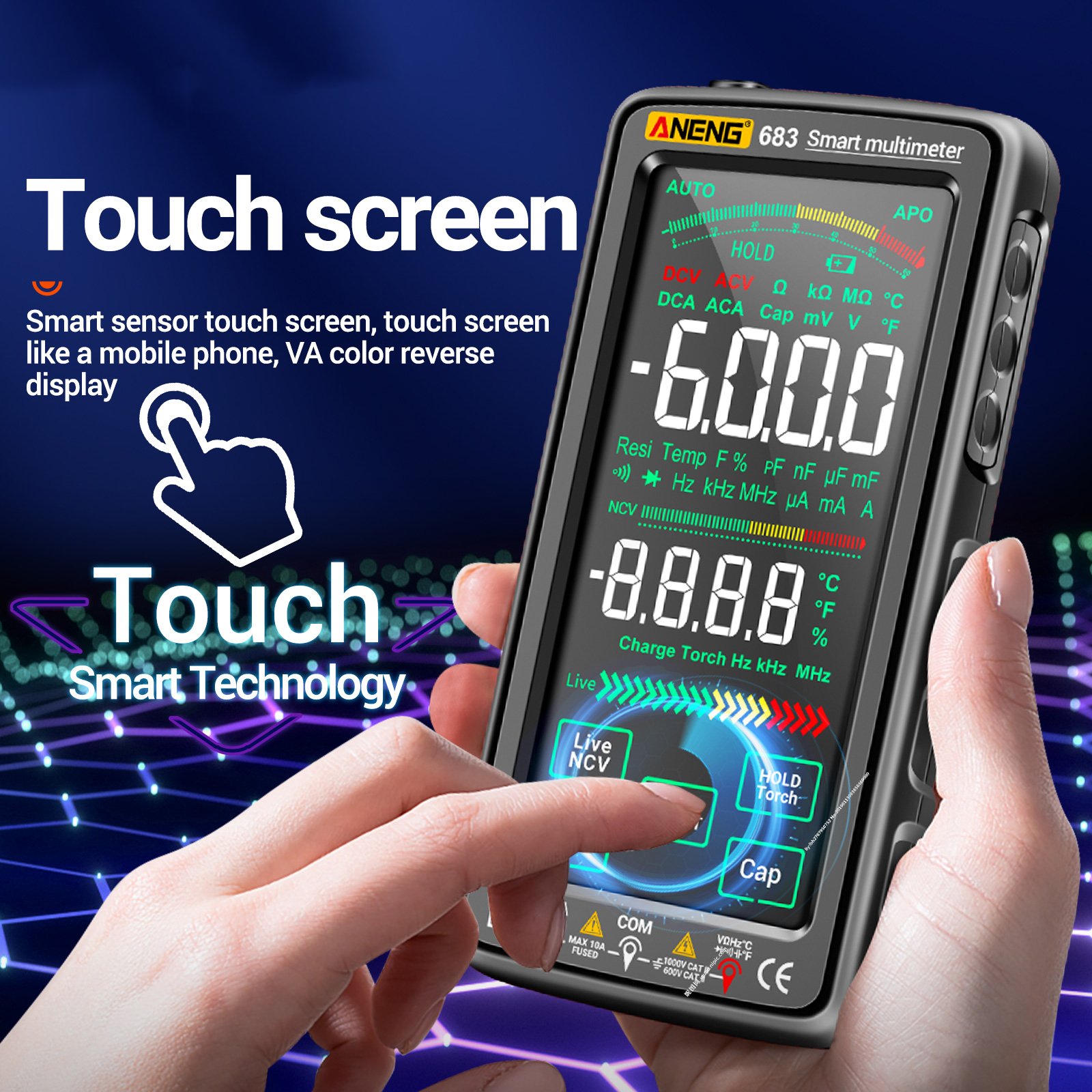 ANENG 683 6000 Counts Larget Touch Screen Digital Multimeter Anti-burn Rechargeable Meter VA Reverse Screen NCV Tester