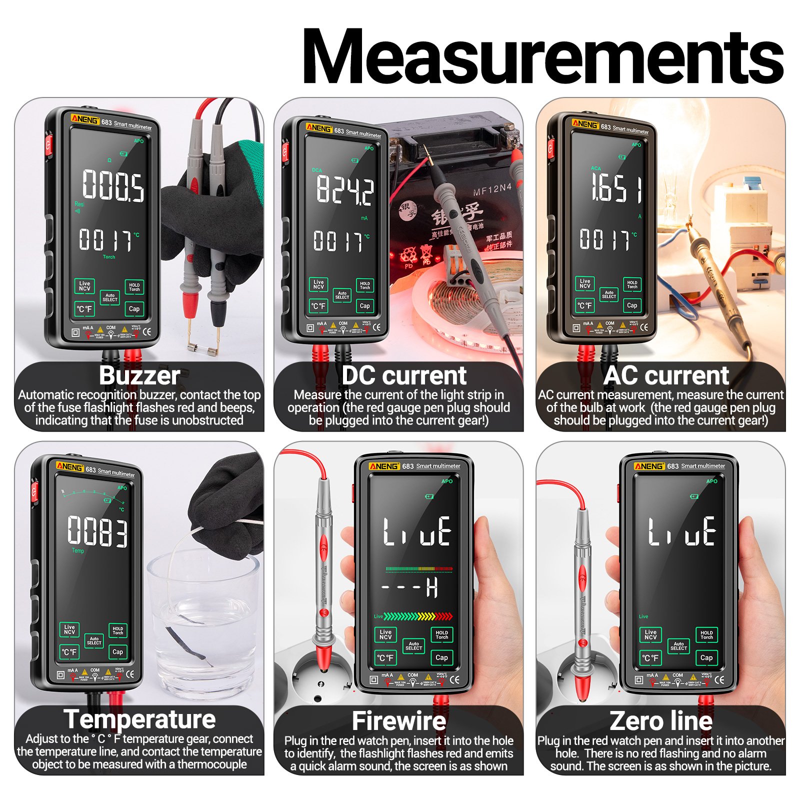 ANENG 683 6000 Counts Larget Touch Screen Digital Multimeter Anti-burn Rechargeable Meter VA Reverse Screen NCV Tester