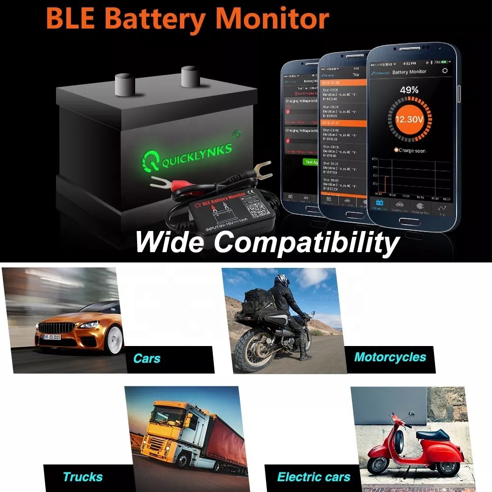 QUICKLYNKS 12v Battery monitor with 4.0 bluetooth Car Battery Health Monitor shunt BM2