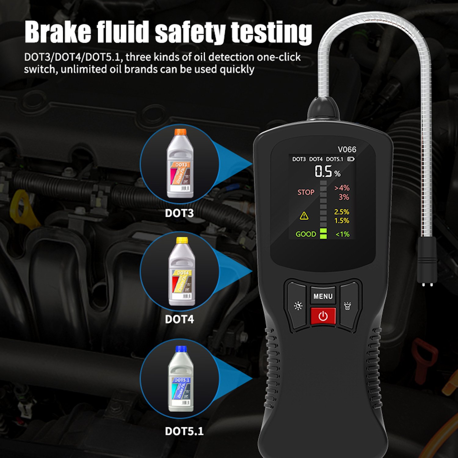 V066 High Sensitive Car Brake Fluid Oil Tester Detector Analyzer For DOT3/DOT4/DOT5.1 Brake Fluid Automotive Testing Tool