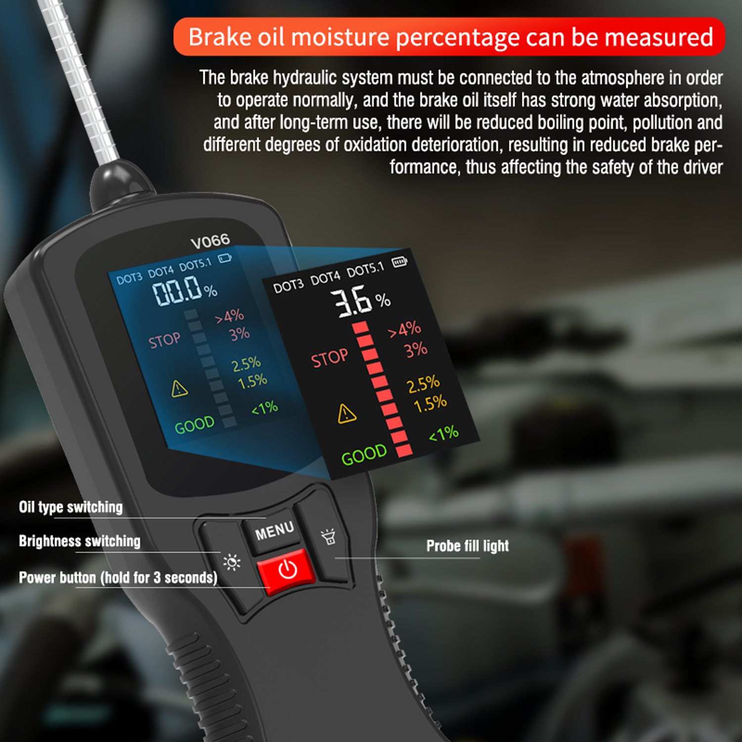 V066 High Sensitive Car Brake Fluid Oil Tester Detector Analyzer For DOT3/DOT4/DOT5.1 Brake Fluid Automotive Testing Tool