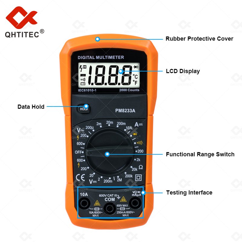 PM8233A High Accuracy Resistance Tester Digital Multimeter Double Fuse Protection Meter Peakmeter Multimeter