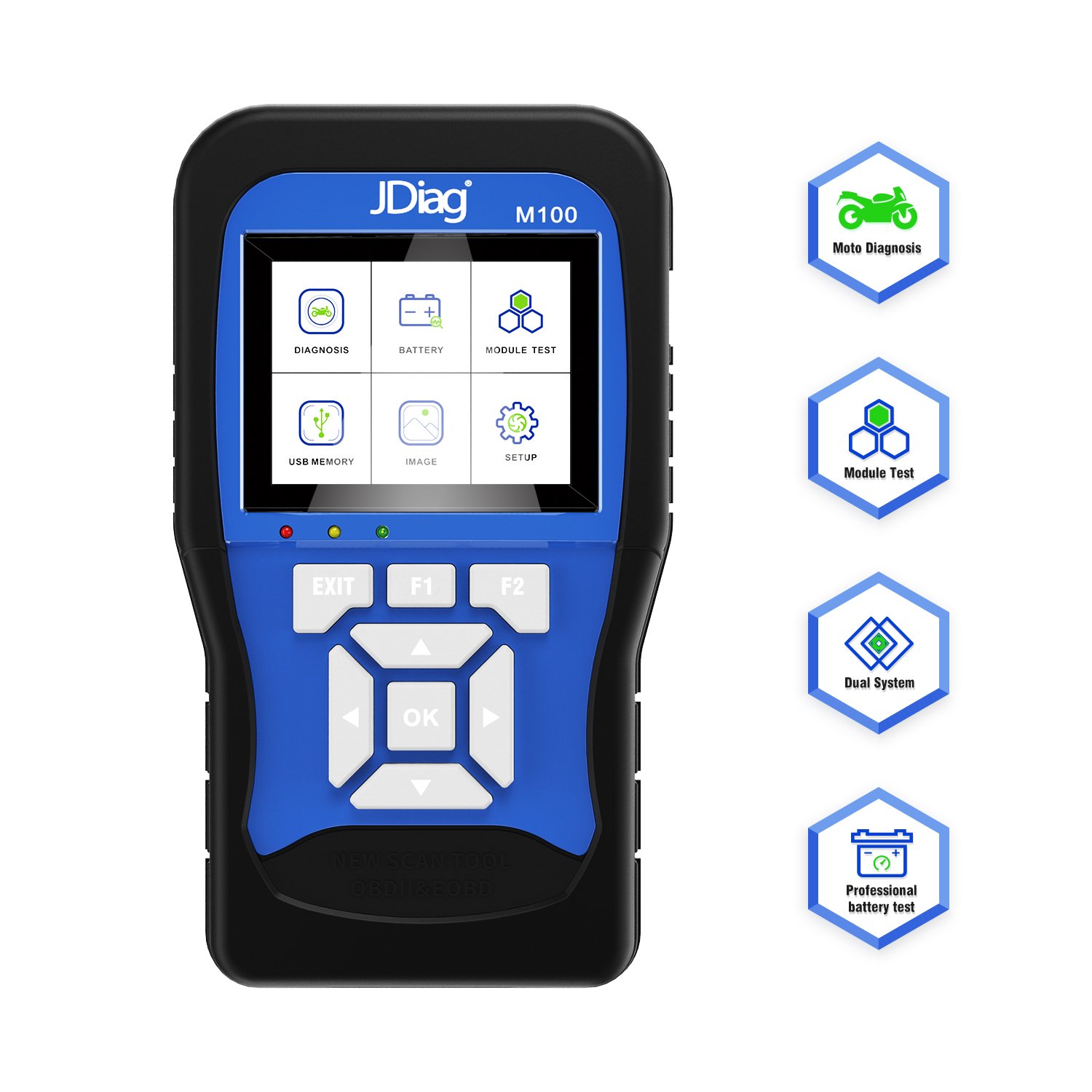 m100 motorcycle diagnostic scan tool all cables most motorbike 2 in 1battery tester funtion Motorcycle Scanner