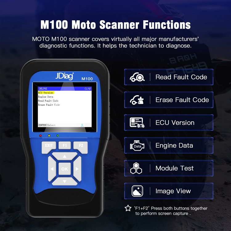 m100 motorcycle diagnostic scan tool all cables most motorbike 2 in 1battery tester funtion Motorcycle Scanner