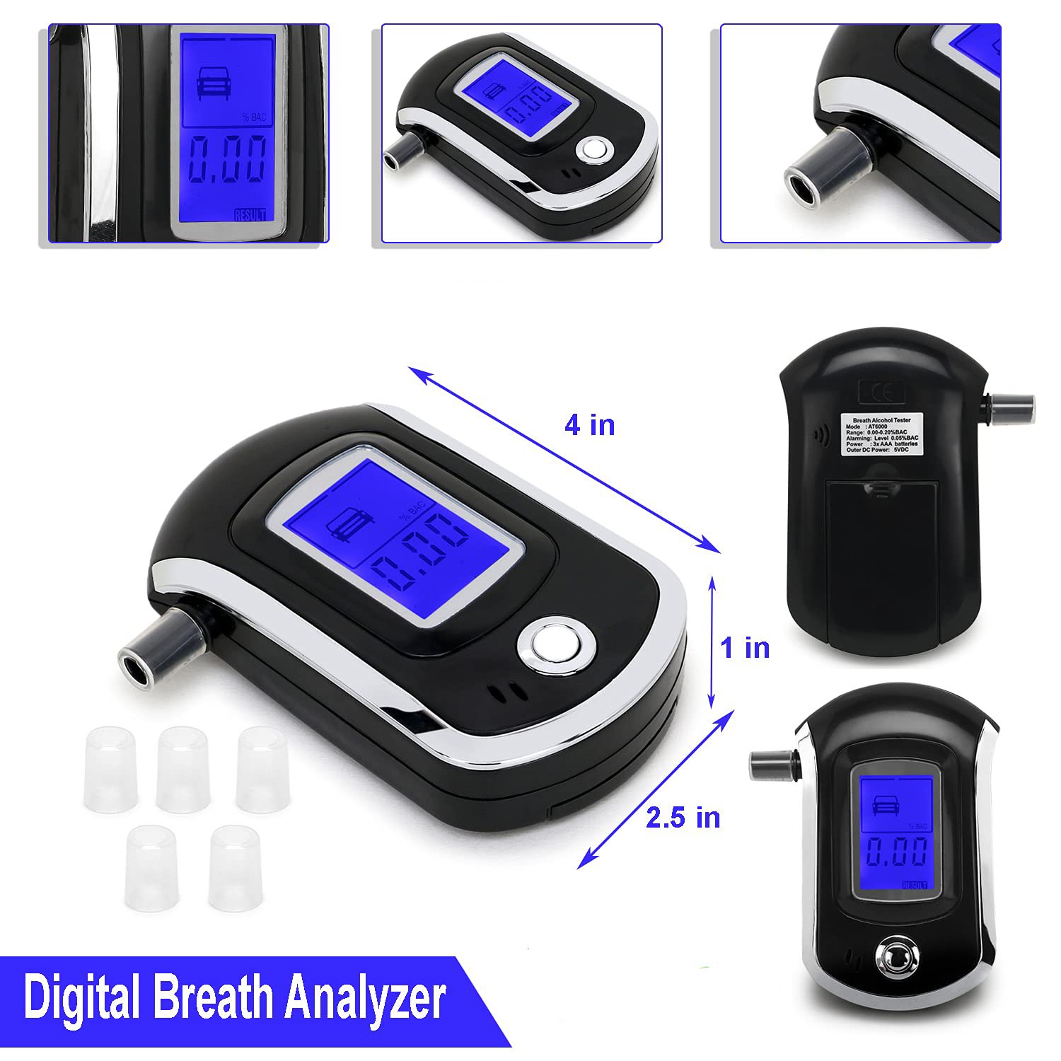 Tester Breathalyzer LCD Digital Alcohol Tester Disposable Breath Percentage Tester Drunken Driving Analyze