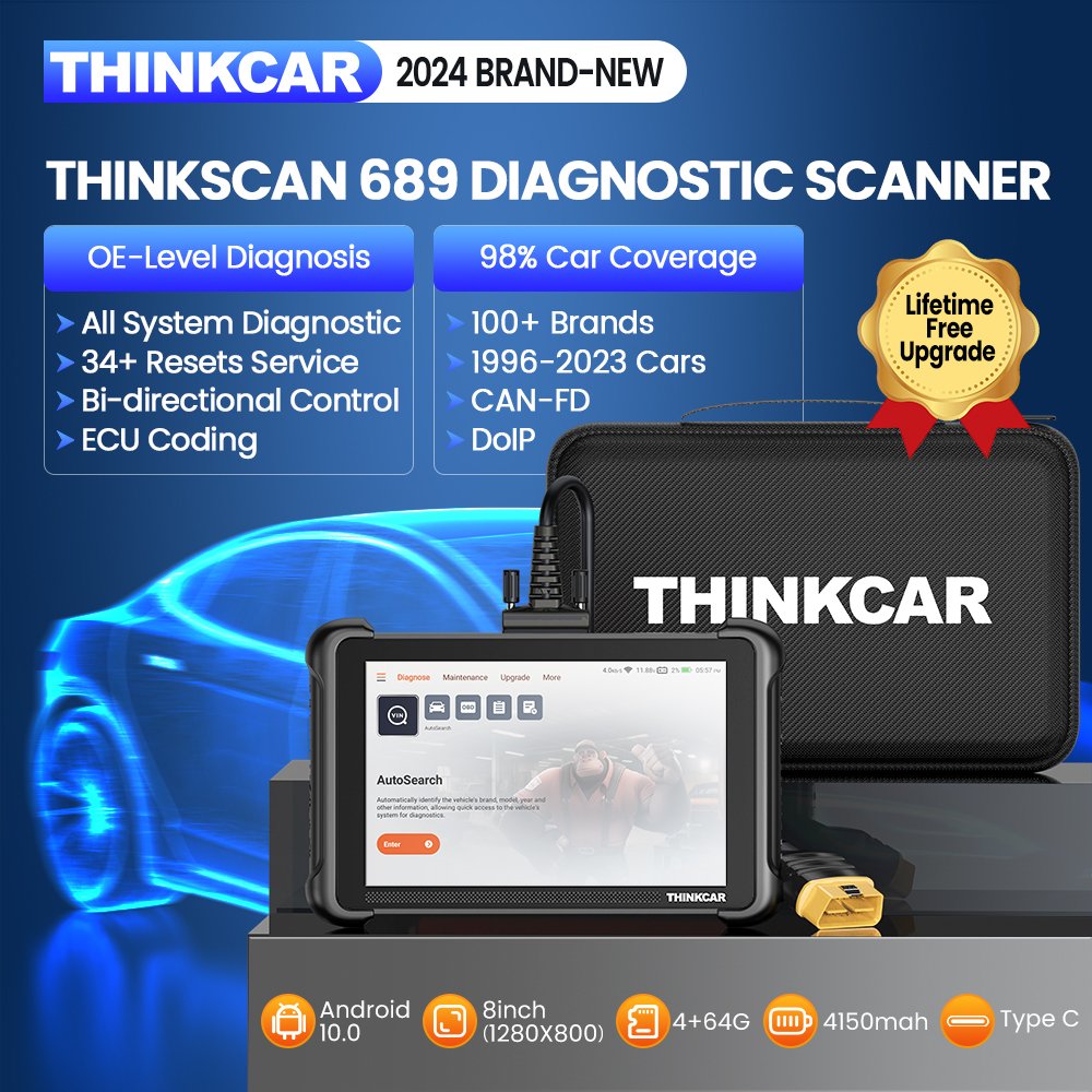 NEW THINKCAR THINKSCAN 689 Car OBD2 Scanner Full System Diagnosis Tool CAN FD/DOIP ECU Coding Active Test 34 Reset Lifetime Free