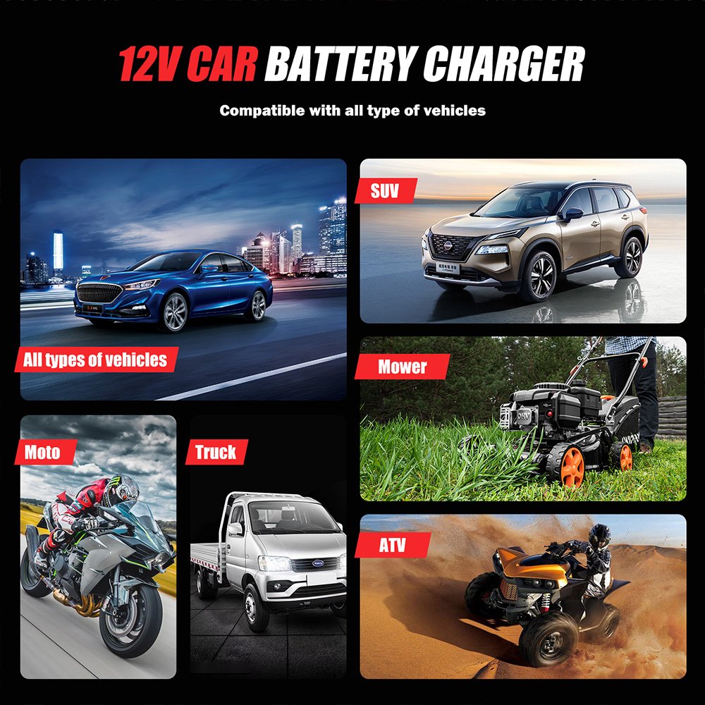 Carspa Motorcycle car battery charger battery tester pulse repair 12 volt lifepo4 lead acid battery analyzer