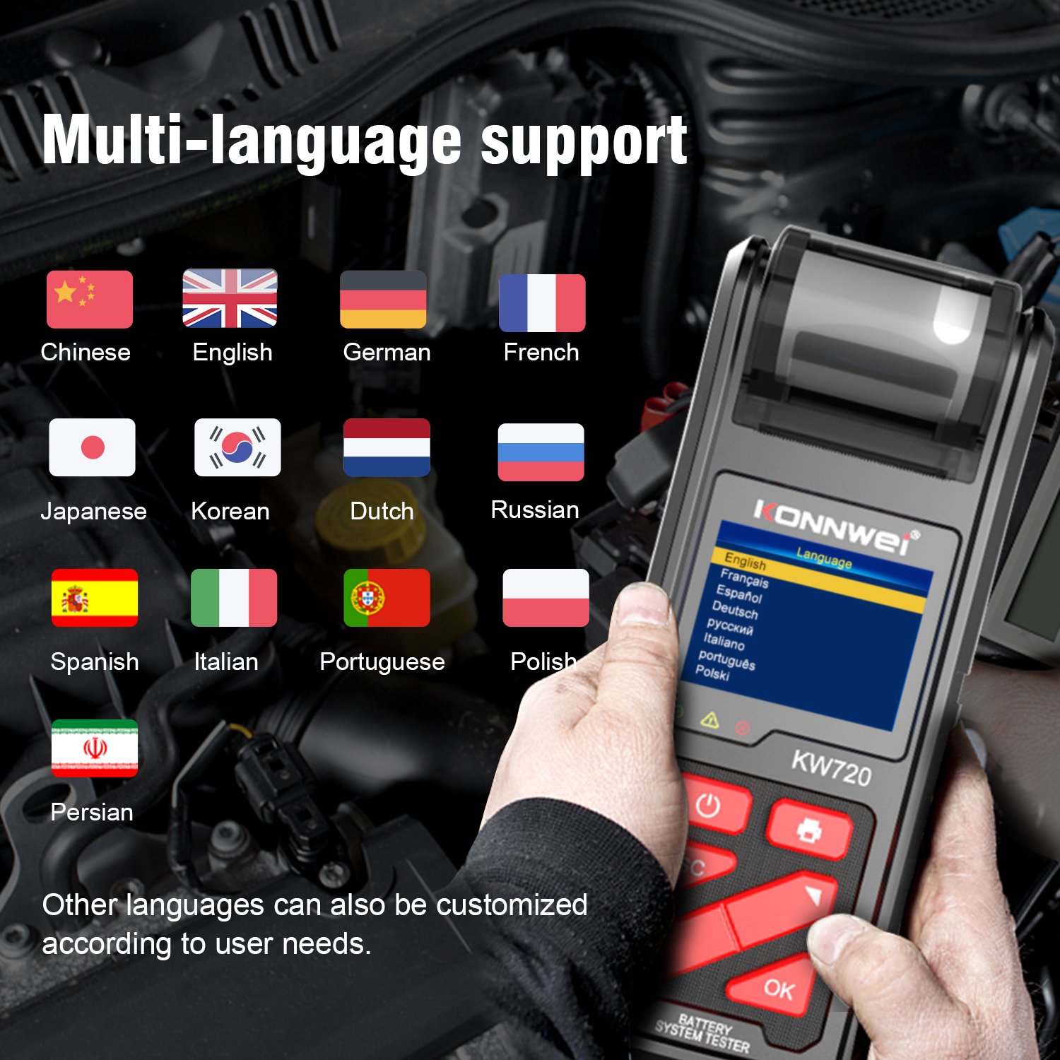 Factory Direct Konnwei kw720 6v 12v 24v battery tester 10-2000CCA car battery capacity tester with printer professional tools