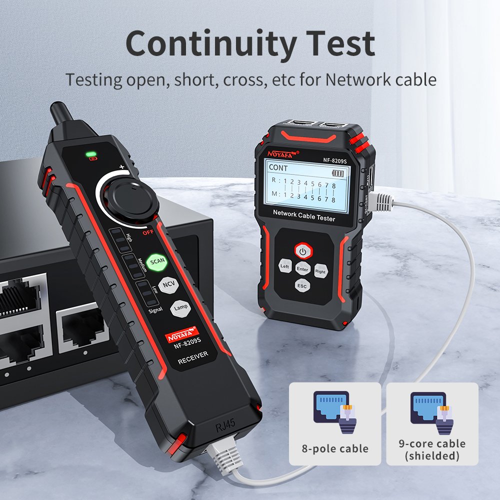 NOYAFA NF-8209S TDR Cable Length Continuity Tester POE and Port flash function QC wiremap length scan continuity