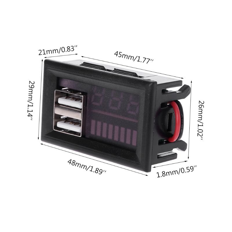 Red LED Digital Display Voltmeter Mini Voltage Meter Battery Tester Panel For DC 12V Cars Motorcycles Vehicles USB 5V 2A Output