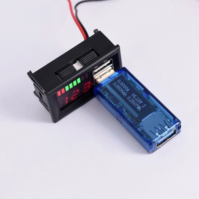 Red LED Digital Display Voltmeter Mini Voltage Meter Battery Tester Panel For DC 12V Cars Motorcycles Vehicles USB 5V 2A Output