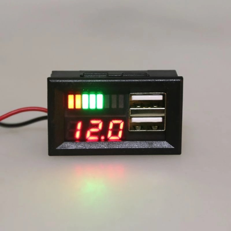 Red LED Digital Display Voltmeter Mini Voltage Meter Battery Tester Panel For DC 12V Cars Motorcycles Vehicles USB 5V 2A Output