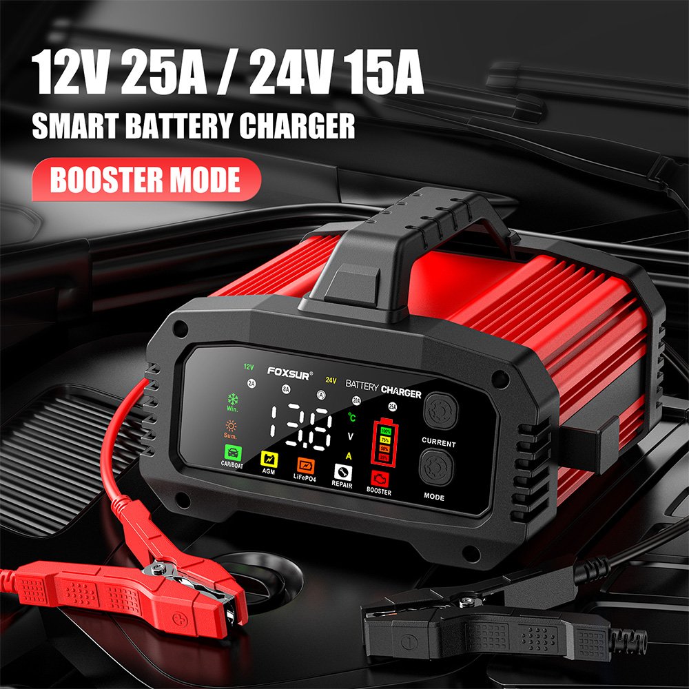 FOXSUR FPT-250 12V/25A&24V/15A Smart Car Battery Charger Automobile Battery Repair Machine Tester