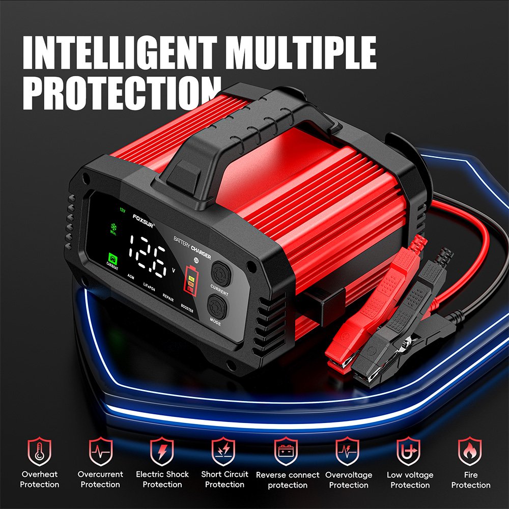 FOXSUR FPT-250 12V/25A&24V/15A Smart Car Battery Charger Automobile Battery Repair Machine Tester