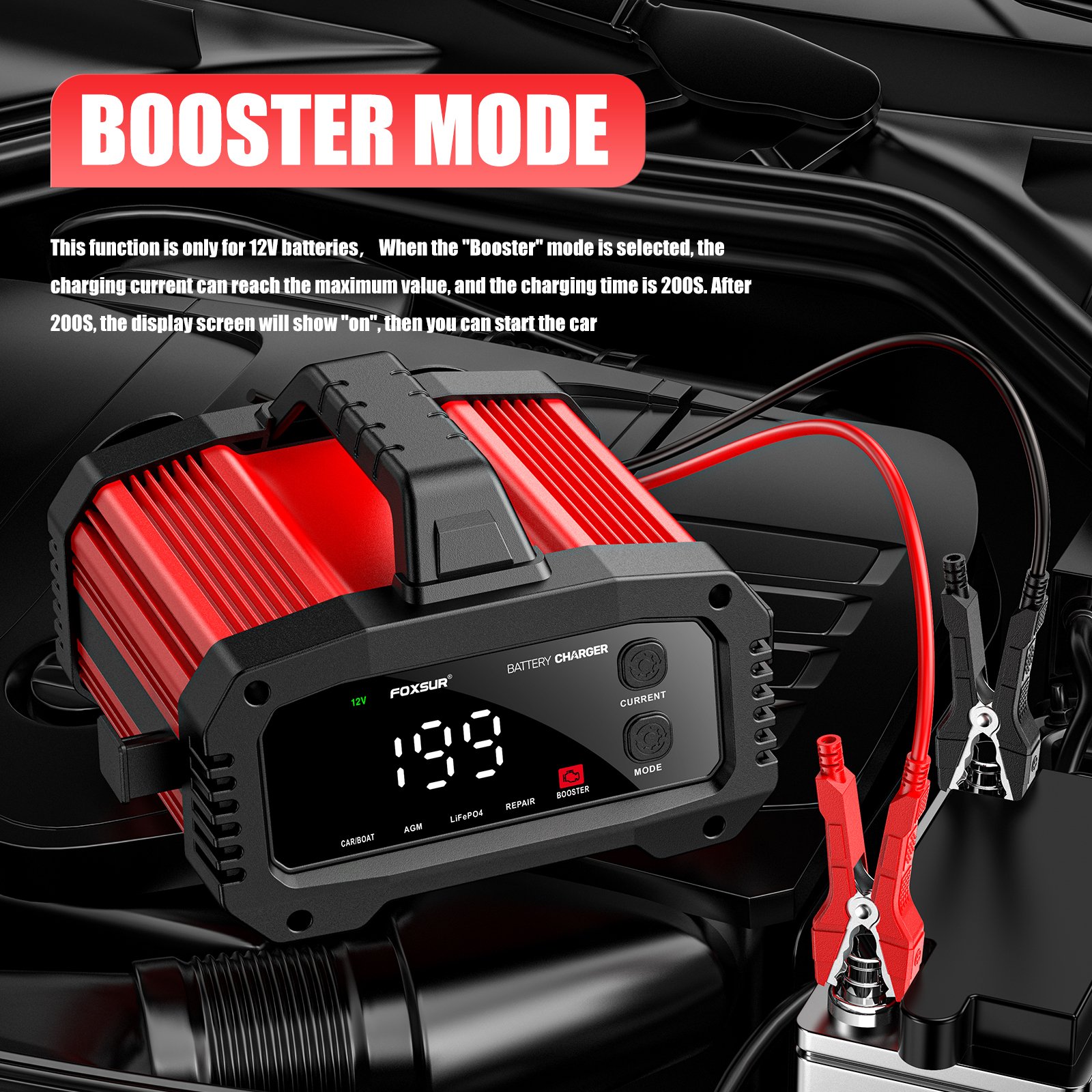 FOXSUR FPT-250 12V/25A&24V/15A Smart Car Battery Charger Automobile Battery Repair Machine Tester