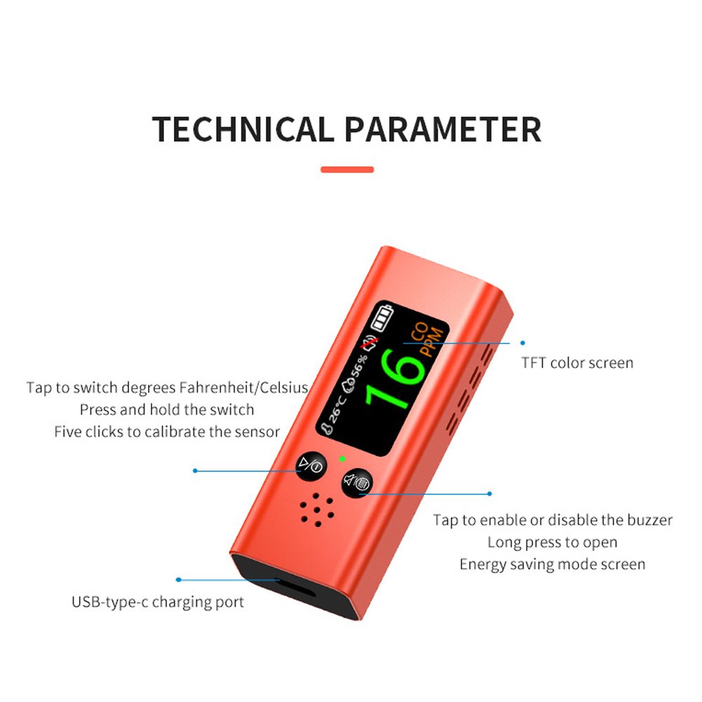 2024 3 in1 Air Quality Tester Multifunctional Digital Carbon Monoxide Temperature Humidity Detector Type-C Charging Home Office