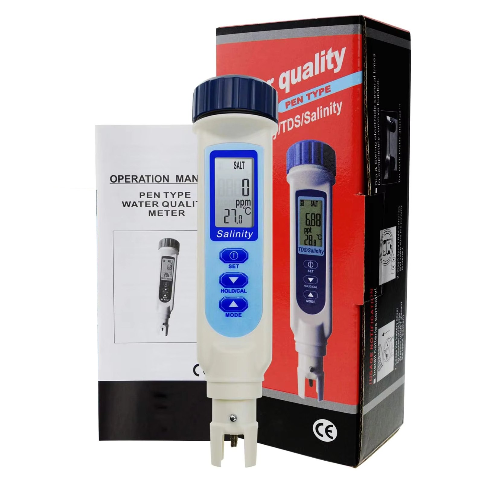 Salinity & Temp Meter Pen Type Salt Water Quality Tester ATC NaCl Aquarium Pond Food Pool Cooking Seawater 3-in-1 Checker