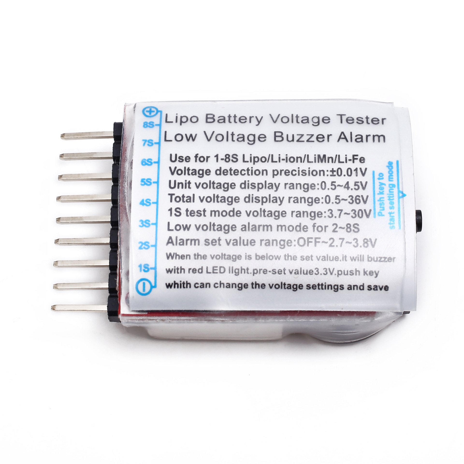 new new lowest 1-8S Indicator RC Li-ion Lipo Battery Tester Low Voltage Buzzer Alarm Voltage Tester