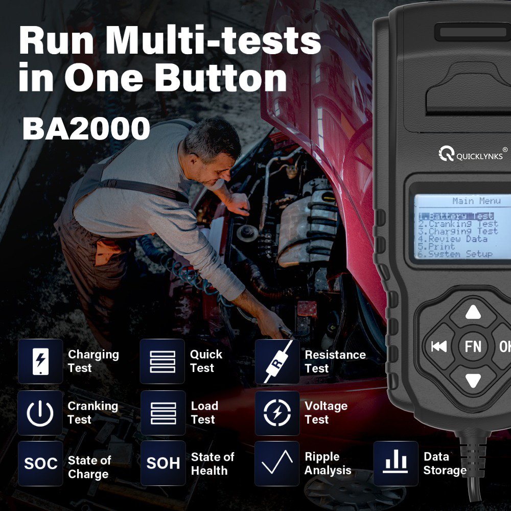 BA2000 Battery tester with printing function detects voltage internal resistance current CCA battery detection