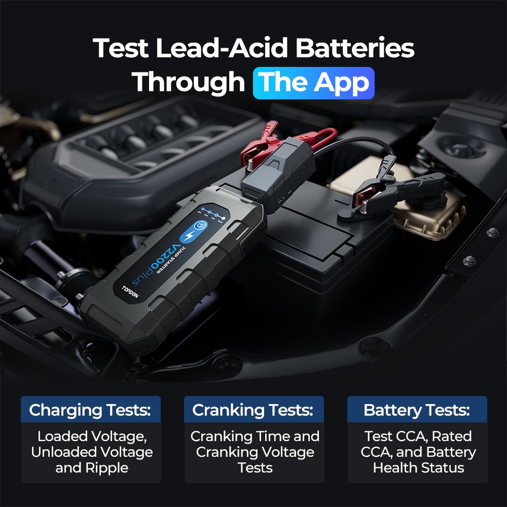TOPDON New Customized V2200Plus 2200A 12V Multi-Function Portable Car Booster Box Power Bank 2-in-1 Battery Tester Jump Starter