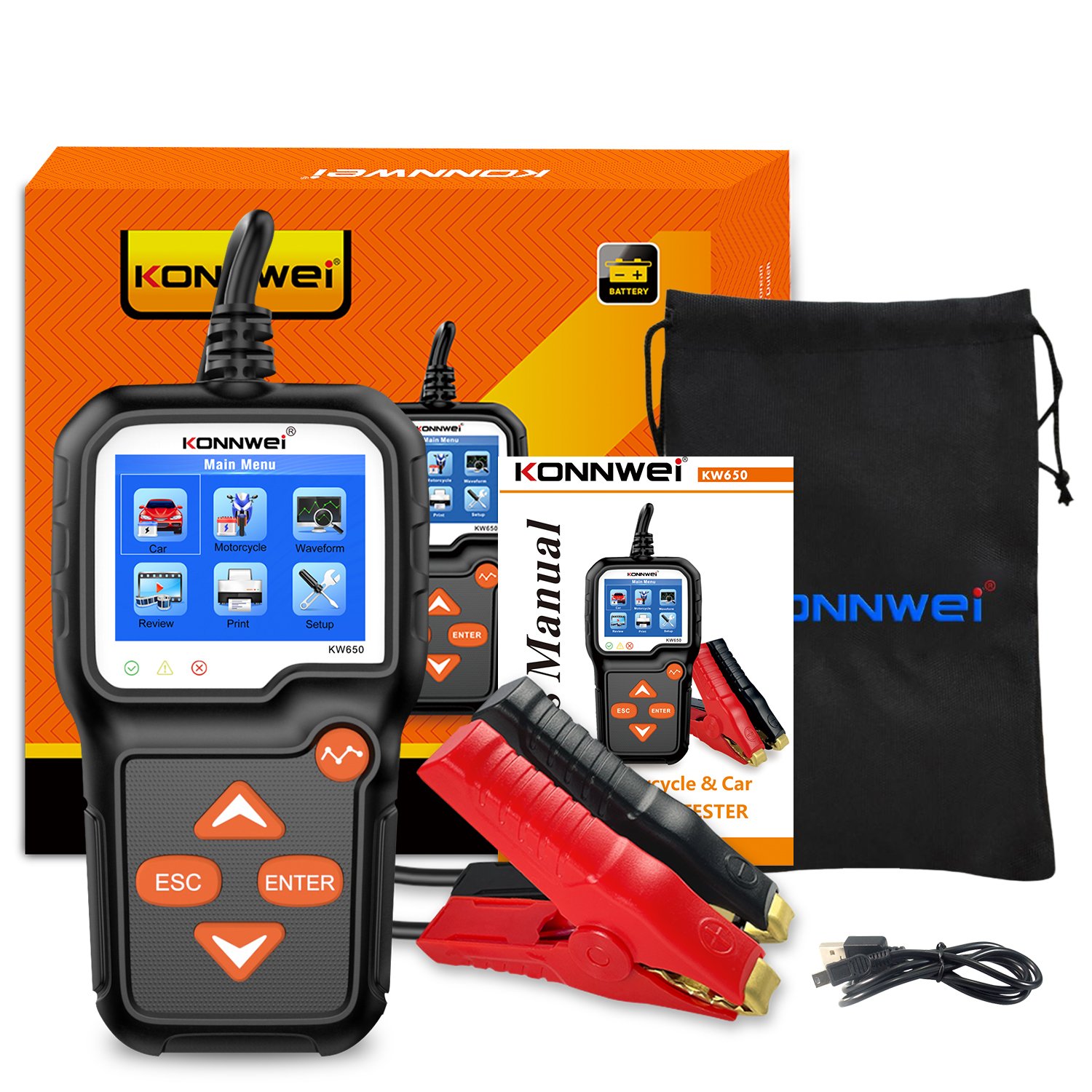KONNWEI Car Special Tool Auto Battery Cranking Charging Performance Tester KW650 6V 12V Car Motorcycle Battery Inspection Device