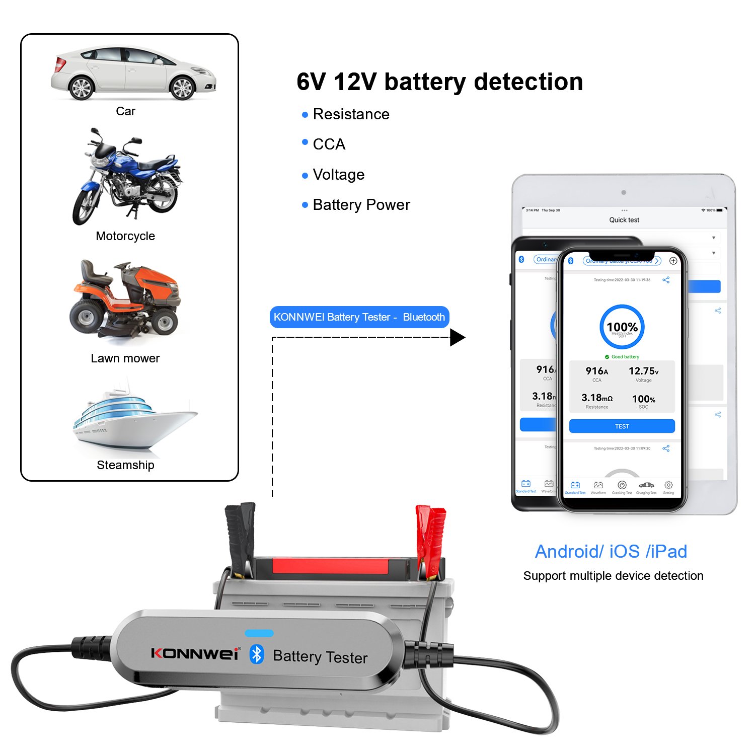 KONNWEI BK100 6V 12V Auto Battery Tester Bluetooth Car Battery Loader Tester Battery Discharge Tester