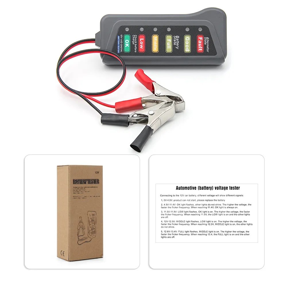 12V Digital Battery Alternator Tester for Car Motorcycle with 6 LED Lights Display Car Diagnostic tool Auto Battery Tester