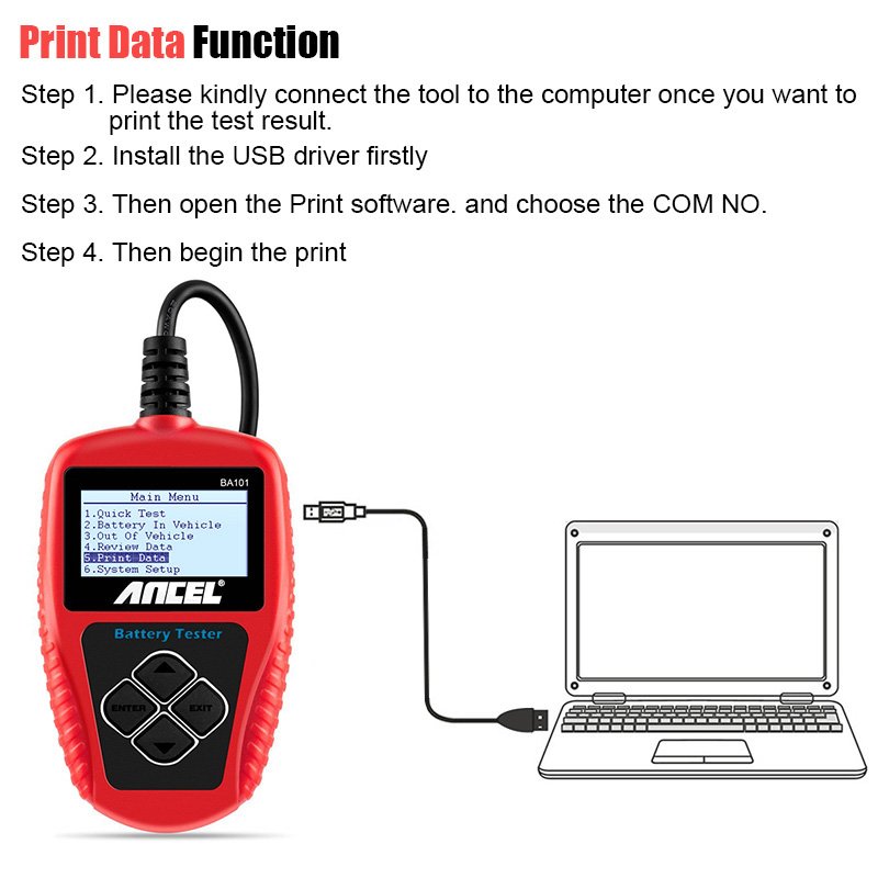 Battery Analyzer ANCEL BA101 Car Batteries Tester 12V 100-2000CCA Starting Charging System Multi languages Diagnostic Tool