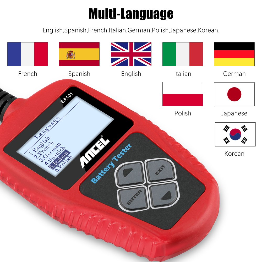 Battery Analyzer ANCEL BA101 Car Batteries Tester 12V 100-2000CCA Starting Charging System Multi languages Diagnostic Tool