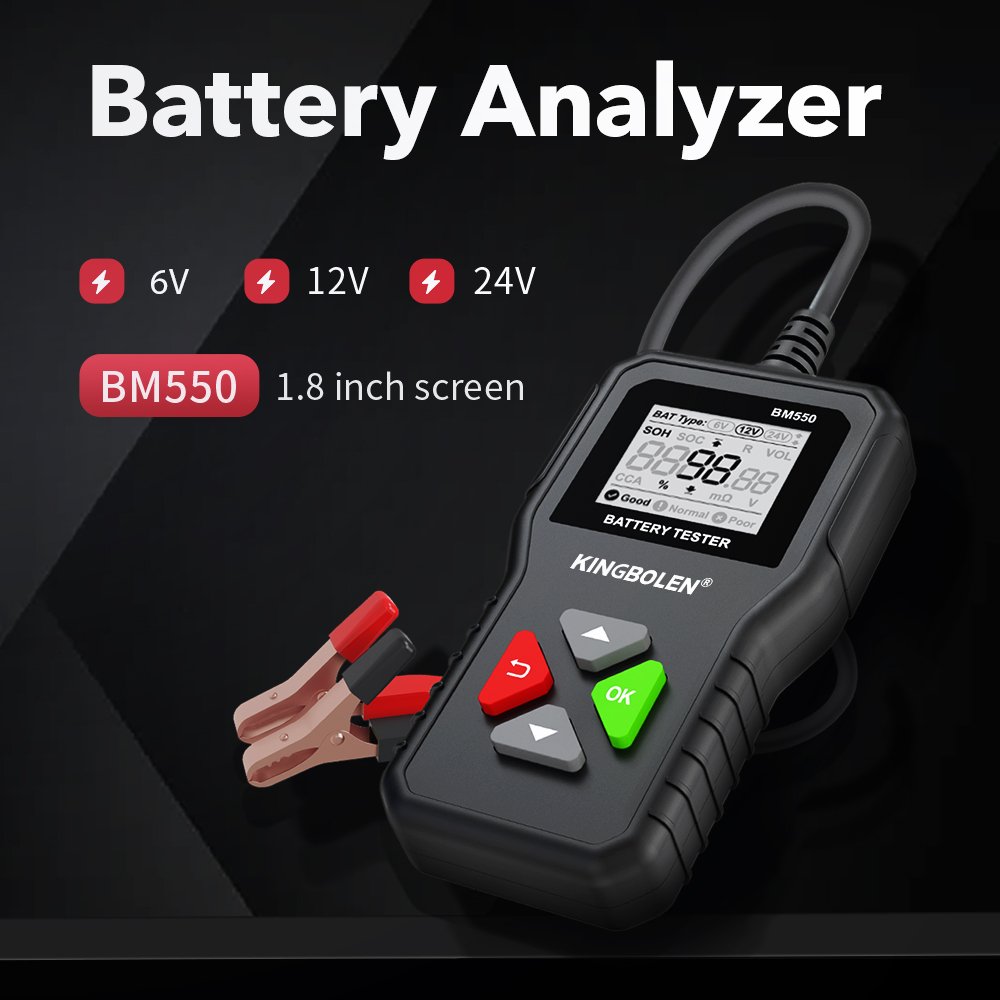 KINGBOLEN BM550 Car Battery Tester 6V 12V 24V 100-2000 CCA System Detect Auto Analyzer Car Battery Tool PK KW208