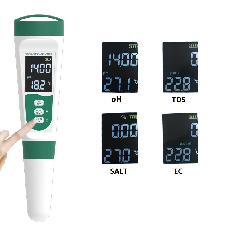 5 in 1 Water Quality Tester Pen Meter for Pools, Drinking Water Aquariums hydroponic Cooking Tester Measure Water