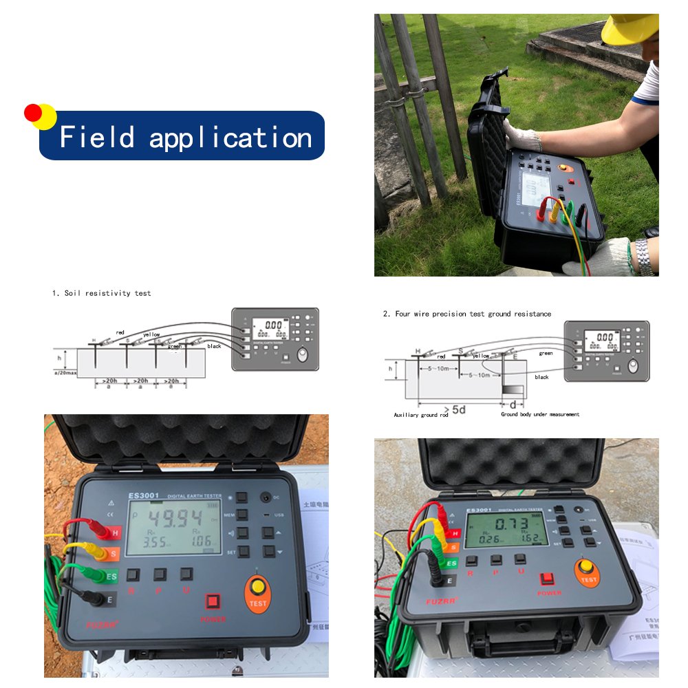 FUZRR ES3001 best valued Earth Testers 0.01 Accuracy ground resistance testers multi-Functional earth resistance meters
