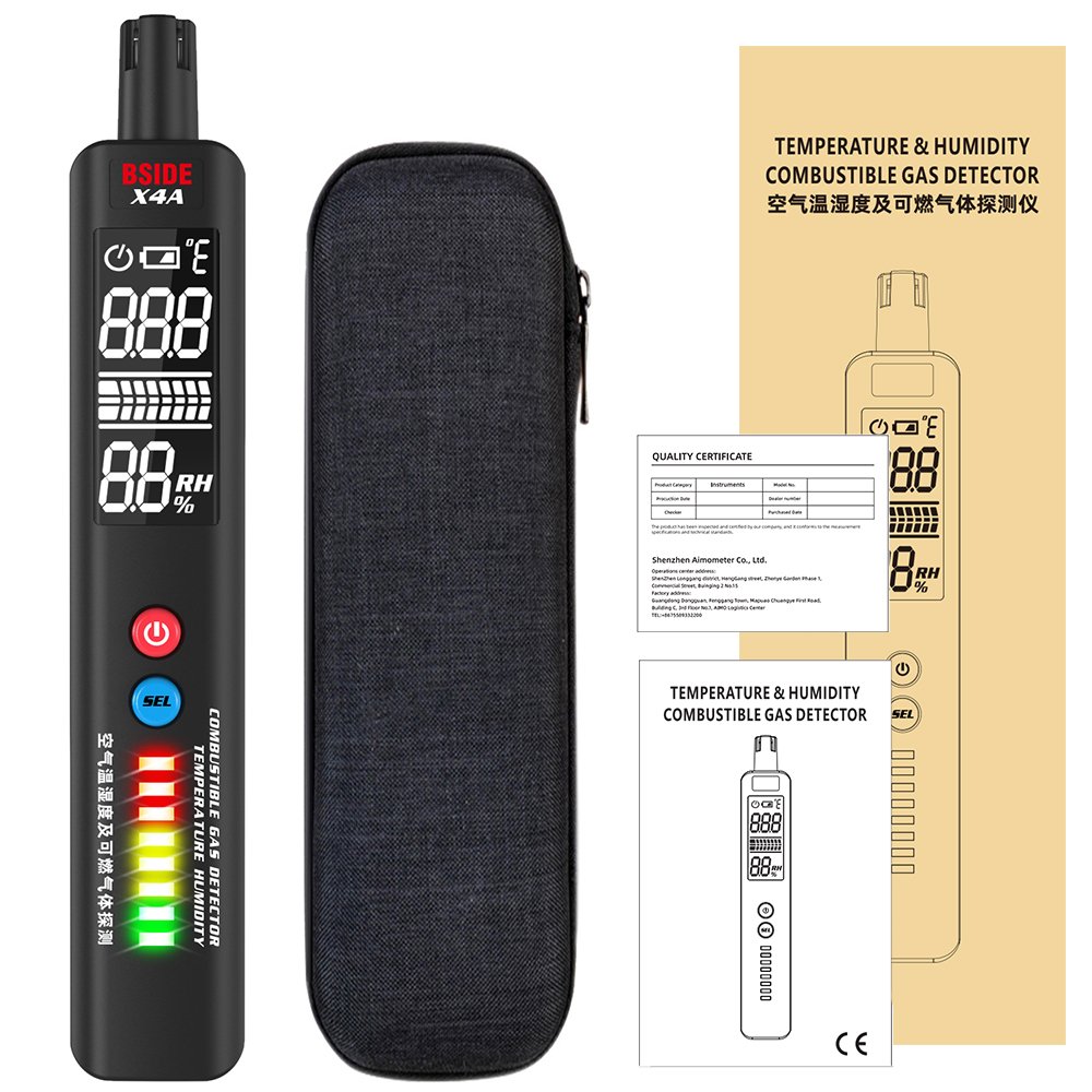 BSIDE X4A Gas Leak Detector Temperature & Humidity Tester Portable Natural Gas Sniffer Combustible Gas Propane Methane