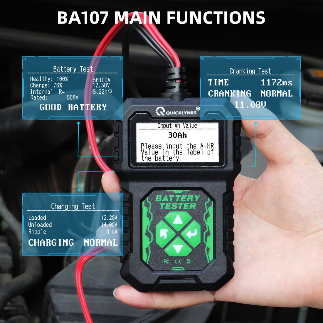 Quicklynks 6V/12V battery car tester battery load tester BA107