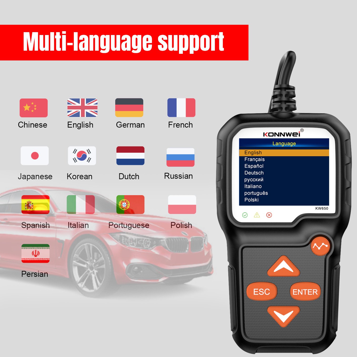 Plug and play konnwei kw650 automotive battery load tester motorcycle battery analyzer 100-2000 CCA