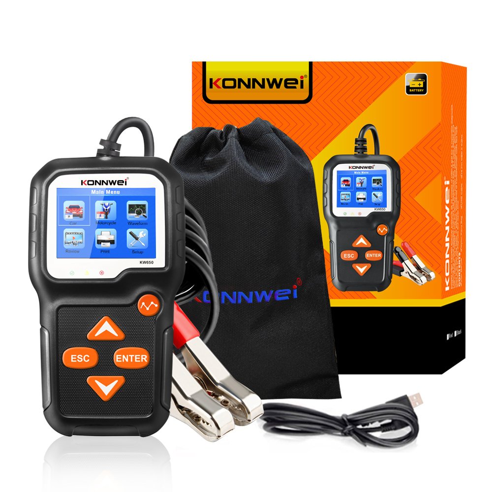 Plug and play konnwei kw650 automotive battery load tester motorcycle battery analyzer 100-2000 CCA