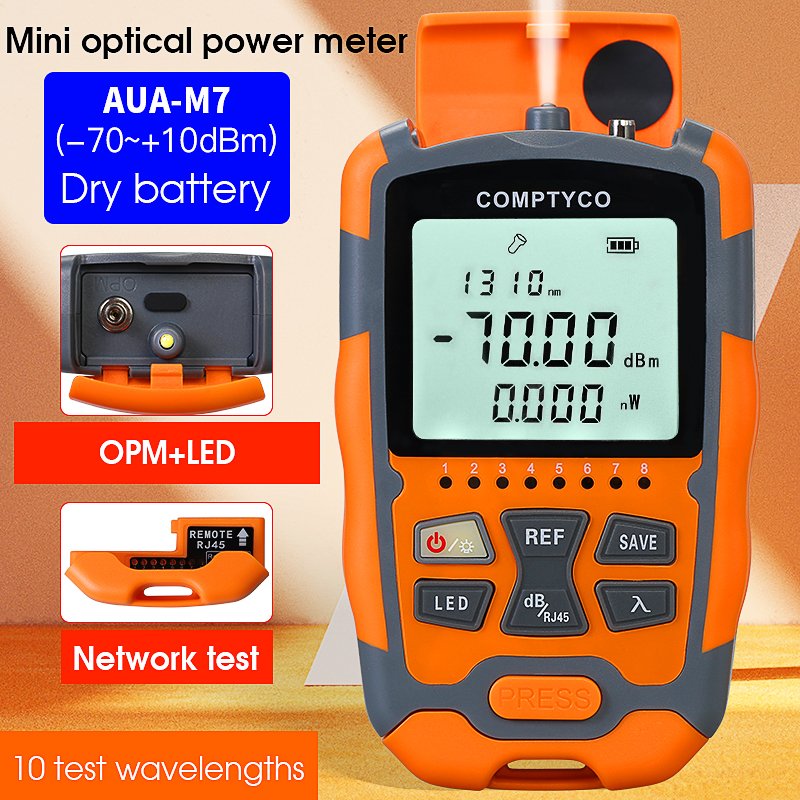COMPTYCO AUA-M7 dry battery OPM three in one optical fiber tester - 70+~10dbm RJ45 network tester with LED Optical power meter