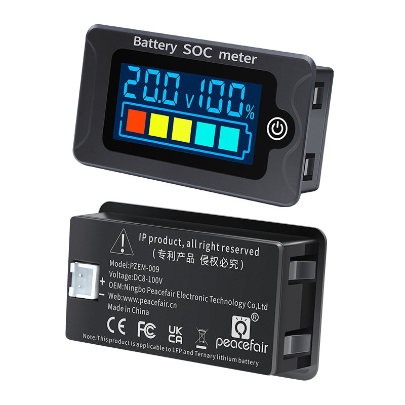 Peacefair PZEM-009 Digital LCD 12V 24V 36V 48V Lithium Iron Phosphate Battery Voltage Capacity Tester SOC Meter