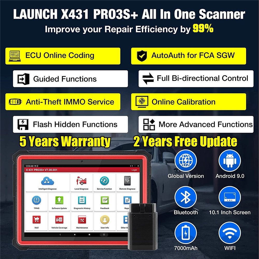 X431 pro3s Plus 10.1" Full system Automotive Diagnostic tools ECU Coding Active test obd2 scanner for car pk Launch x431 pro v+