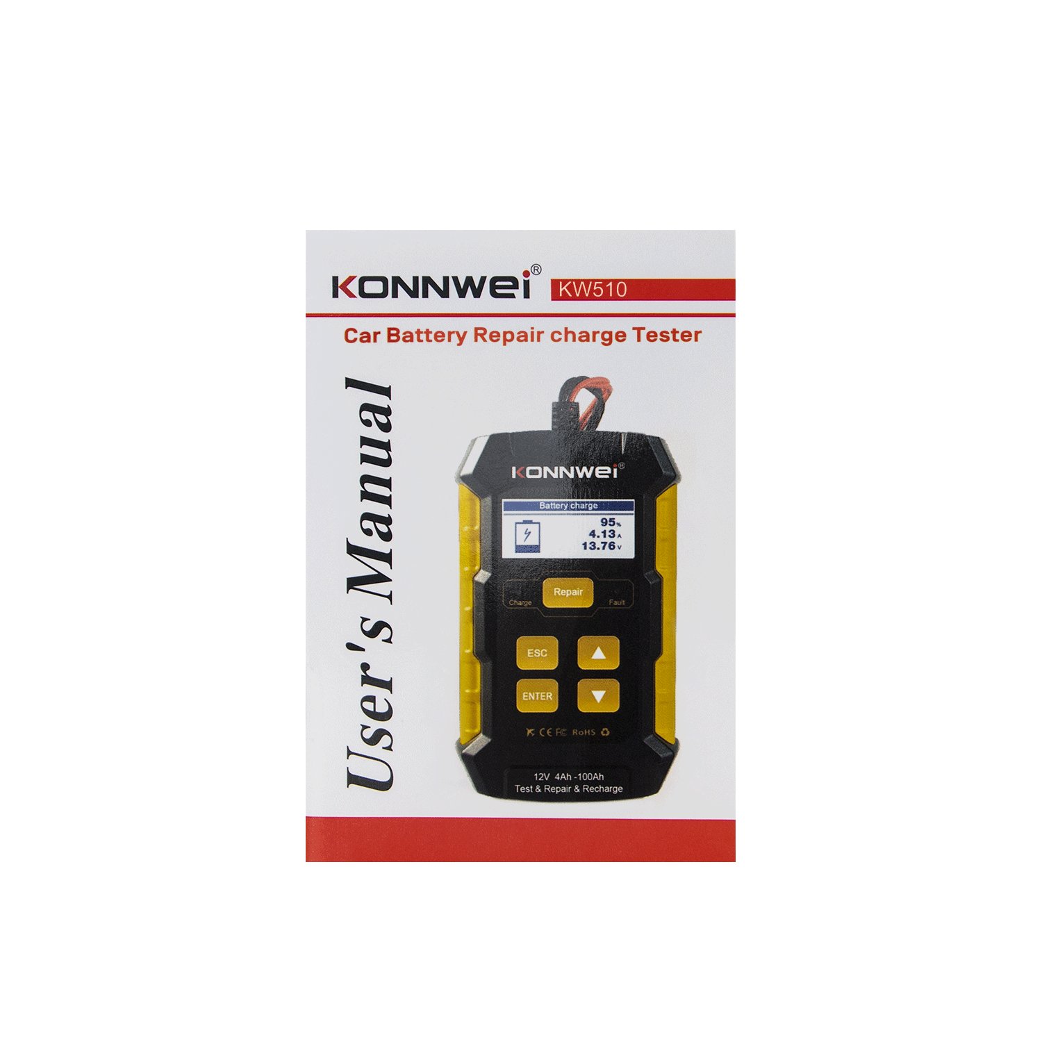 KONNWEI KW510 Battery Tester 12V Car 5A Battery Charger Pulse Repair Wet Dry AGM Gel Lead Acid Car Repair Tool