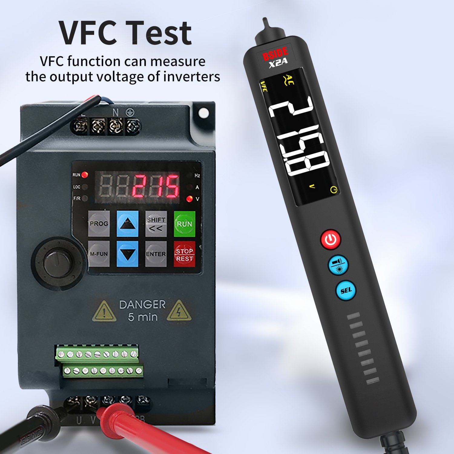 BSIDE Voltage Tester EBTN LCD Non-Contact Voltage Detector Pen with Integrated Cross Line Laser, Measure Capacitance VFC