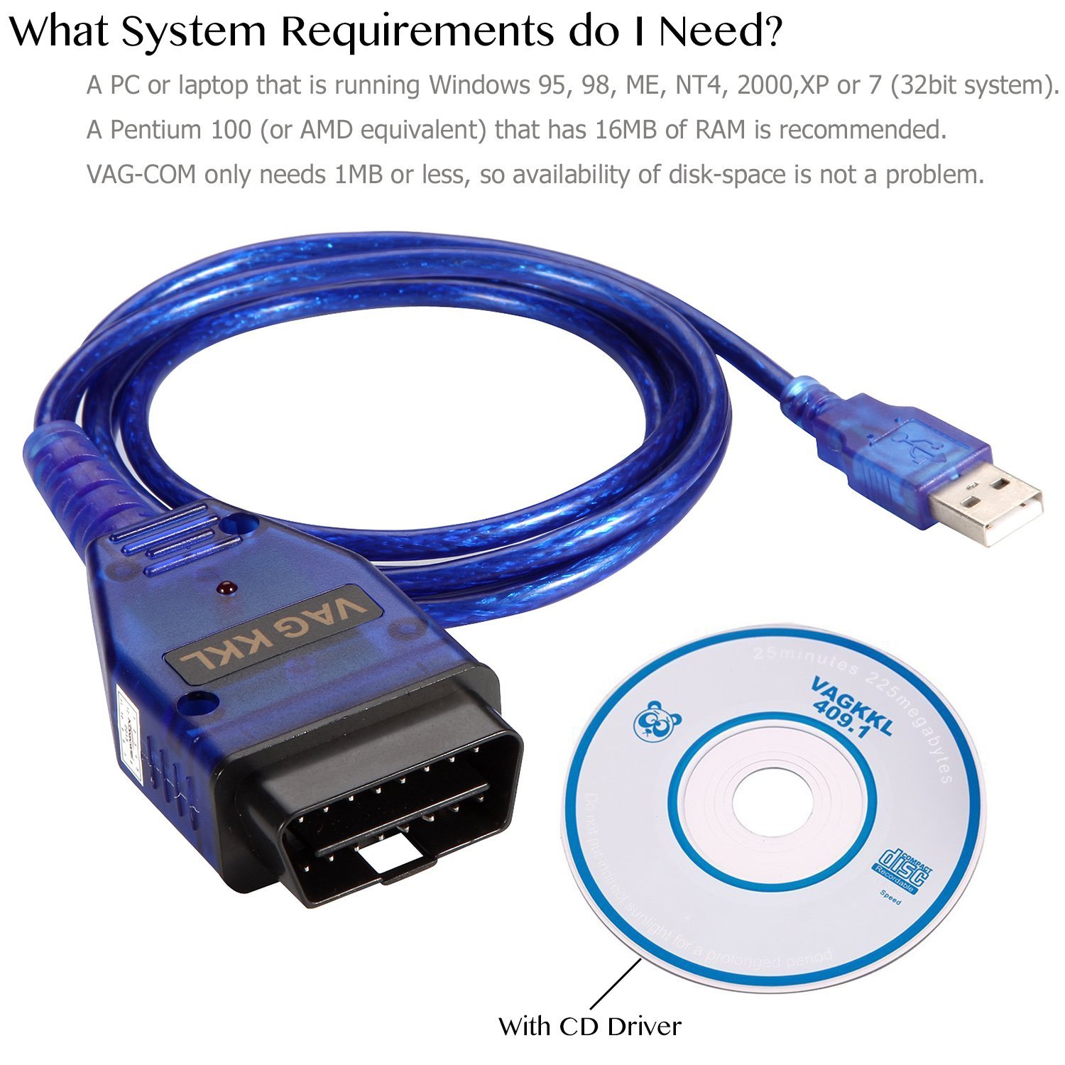 Auto Scanner Scan Tool Compatible with Audi VW SEAT Volkswagen VIMVIP VAG-COM KKL 409.1 OBD2 USB Cable