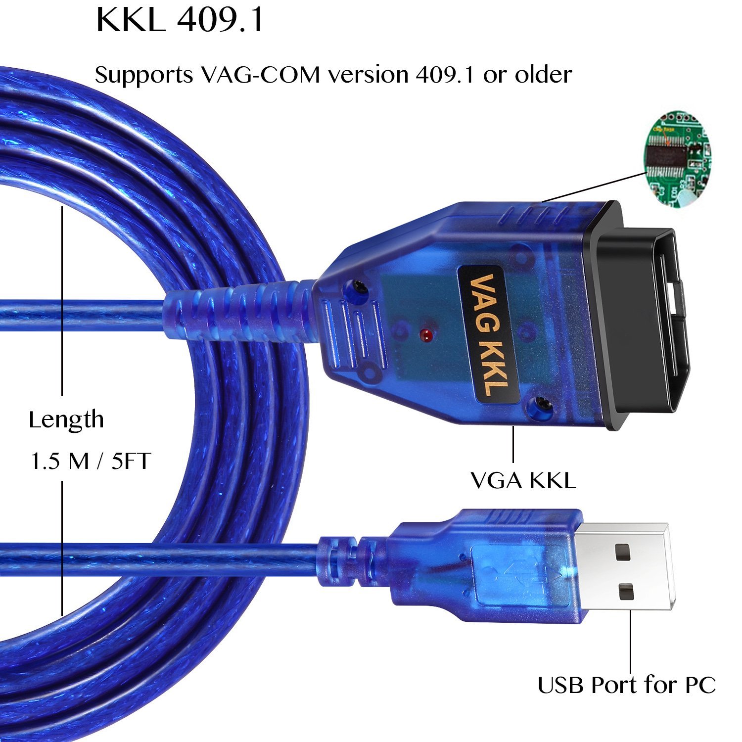 Auto Scanner Scan Tool Compatible with Audi VW SEAT Volkswagen VIMVIP VAG-COM KKL 409.1 OBD2 USB Cable