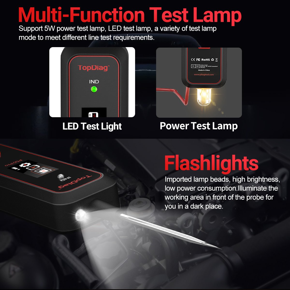 Jdiag factory New short circuit tester tools led lightTopdiag P50Pro 12v automotive circuit tester pen