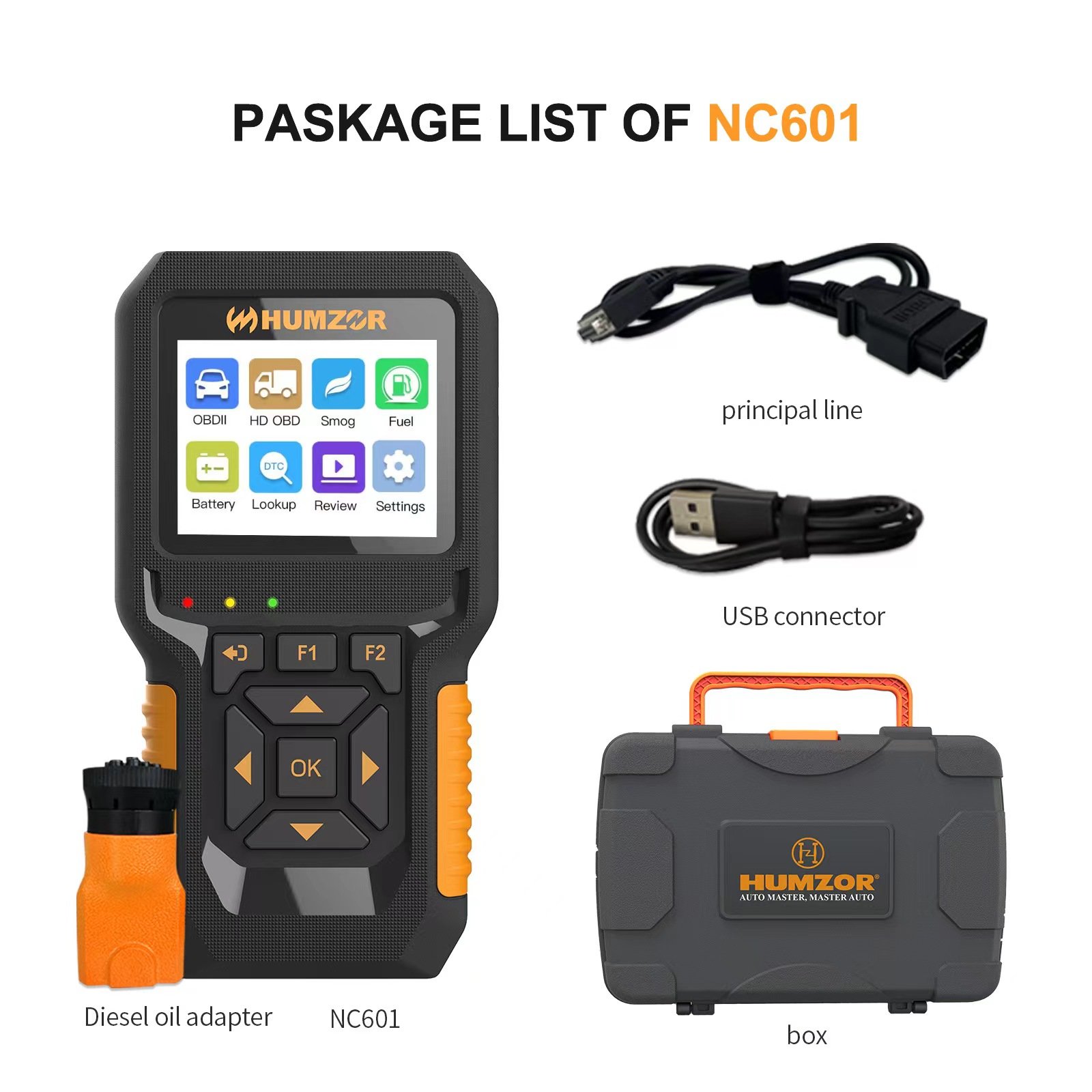 HUMZOR NC601 For 12V 24V Car and Truck OBD2 Reads The Code Card ELM327 Scan Tool Truck Diagnostic Tester