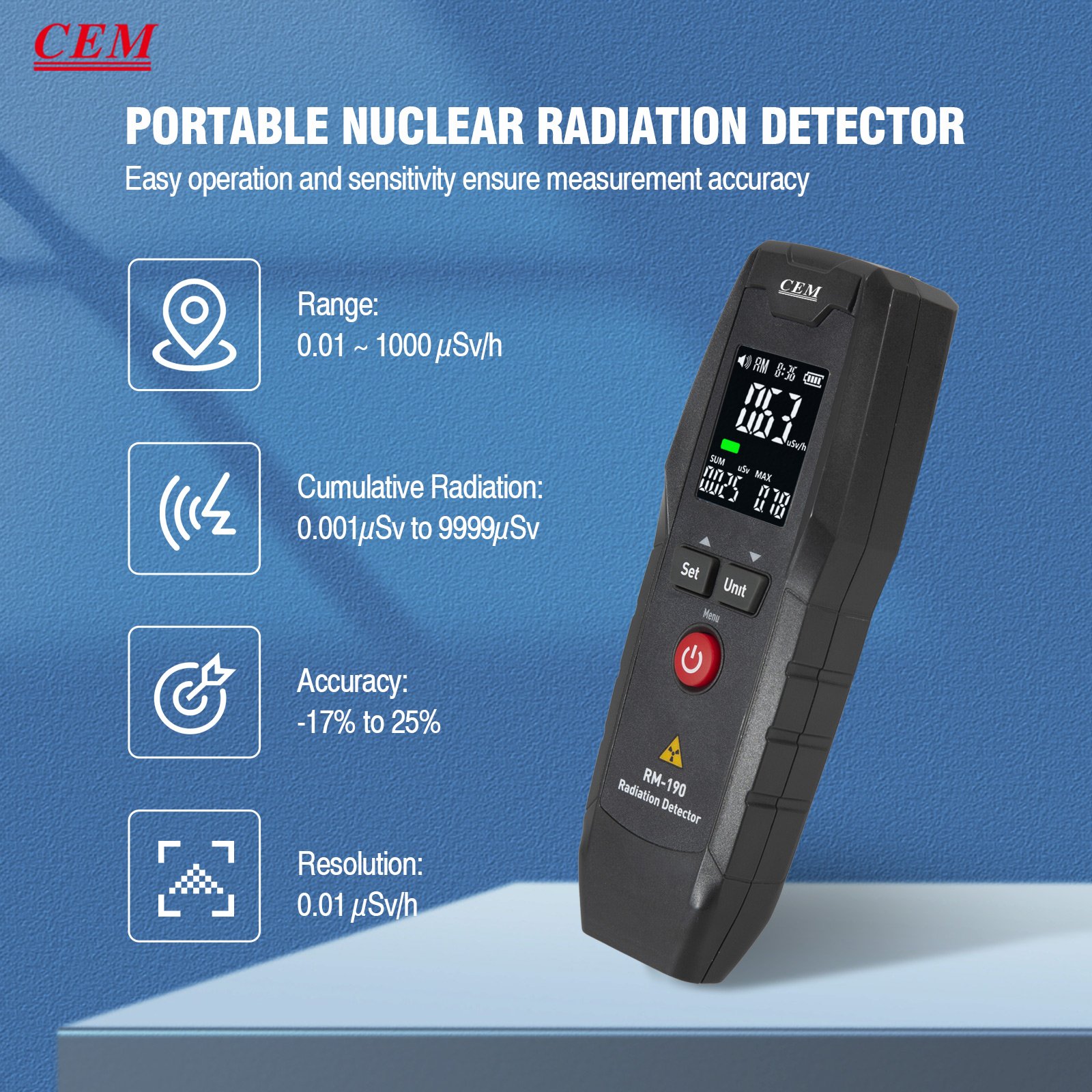 RM-190 Radiation Detector Portable Handheld Counter Emission Dosimeter Radiation Detector For X Y beta ray geiger counter
