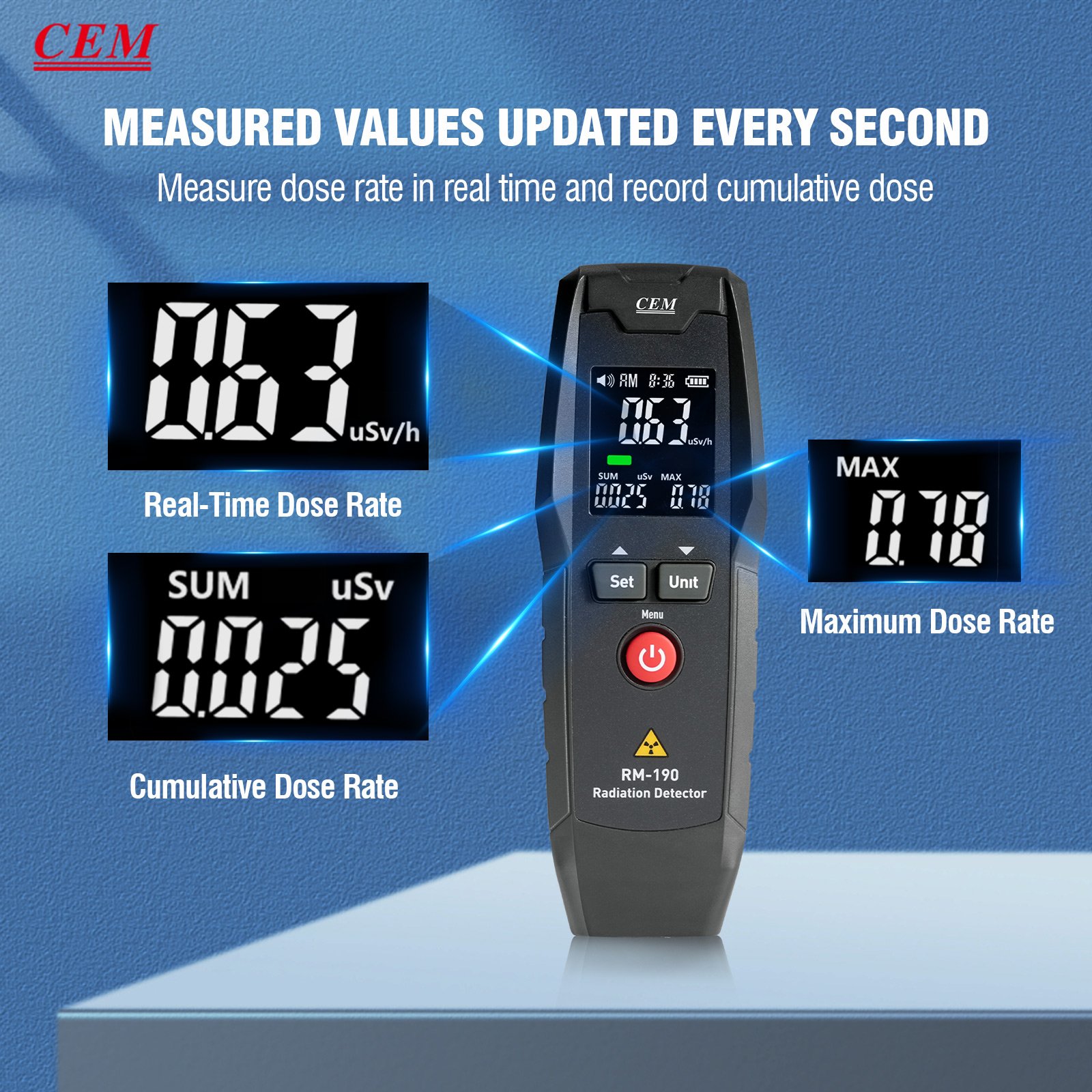 RM-190 Radiation Detector Portable Handheld Counter Emission Dosimeter Radiation Detector For X Y beta ray geiger counter